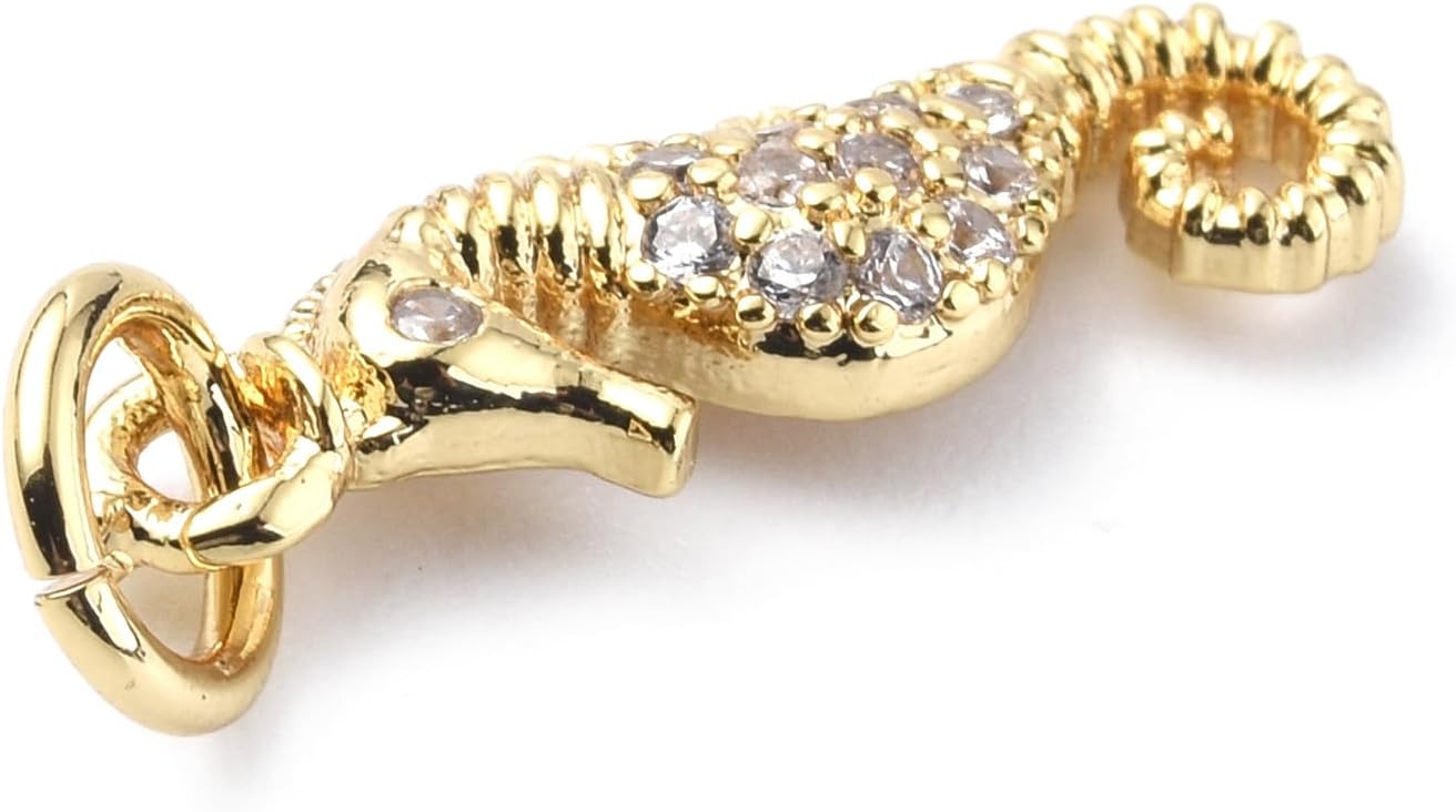 KitBeads 10pcs Cubic Zirconia Sea Horse Charms Real 18K Gold Sea Animal Summer Ocean Creature Seahorse Charm for Jewelry Making Bracelets Necklace Bulk - Image 2