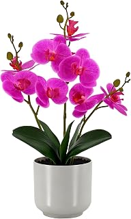 Fake Orchid-17.5”tall Artificial Indoor Plant for Home Decor-Dark Pink | Realistic Touch Leaves | Lifelike Orchid Flower | Zero Maintenance for Home Decor Small Office Home Living Room-Dark Pink