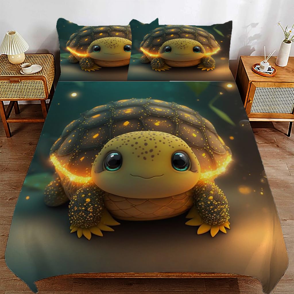 ZHDEDSP Single Adorable Turtle Duvet Cover Set with Pillowcases, 135 x 200 cm, Microfibre