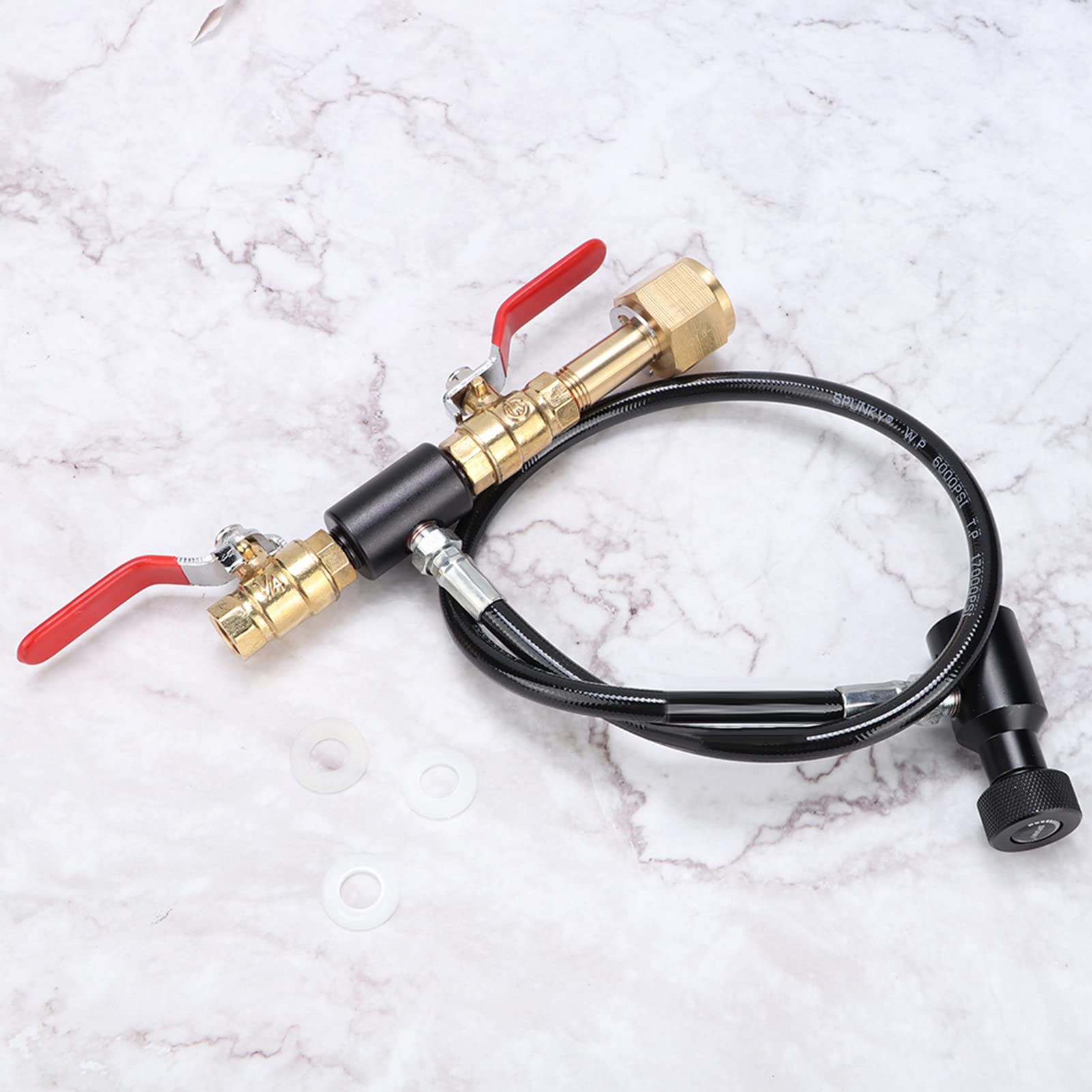 Qcwwy Wąż Adaptera do Napełniania Cylindrów CO2, Zestaw Złącza Stacji Uzupełniania CO2 z 2 na Zaworach OFF RURE STELIME RURE 6000PSI PROBLIKA ((W21.8-14 Europejski) 24 cale)
