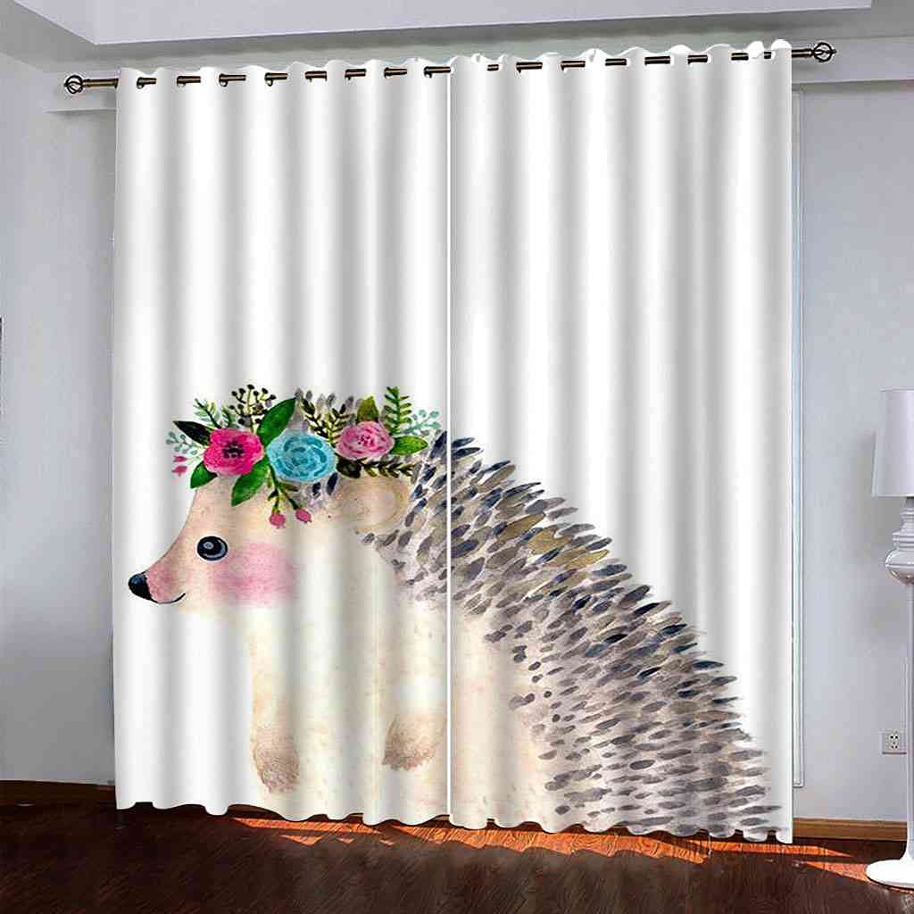 Rideau occultant hérisson animal aquarelle 3D lot de 2 isolant salon chambre 264x242 cm