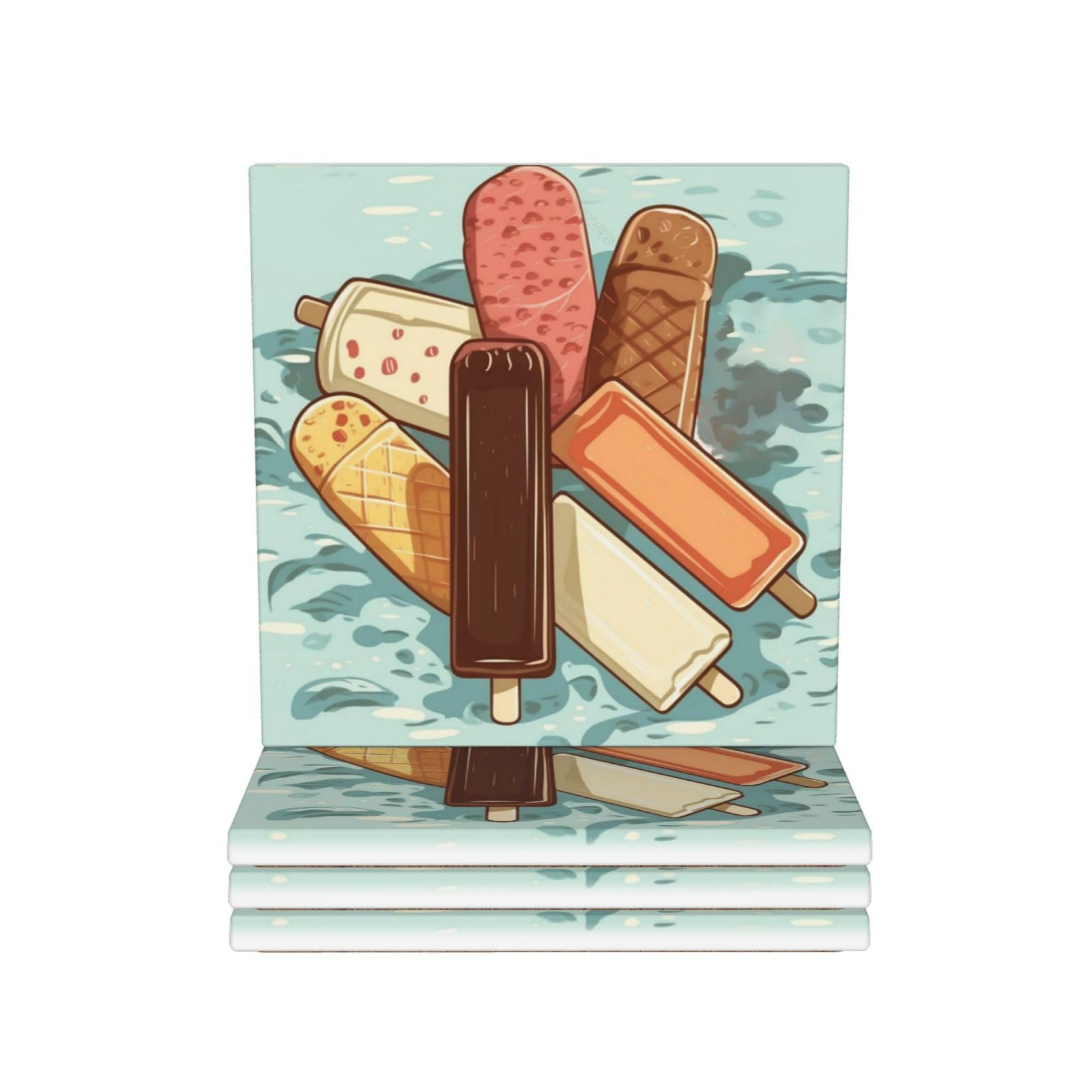 Dessous de verre ronds en céramique absorbante motif crème glacée x4