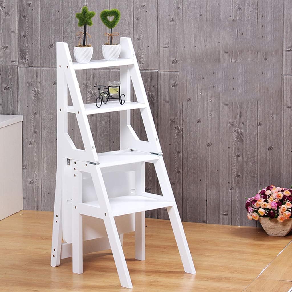 Home Folding Stairs Chair Creative Step Ladder Stool Indoor Bamboo Stepladder with Thickening Wide Pedal Flower Rack for Living Room(Color : White, Size : 4 Tiers)