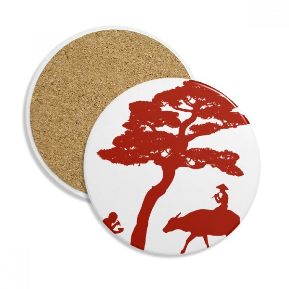 Sous-verres céramique chine vache arbre lot de 2pcs idée cadeau originale
