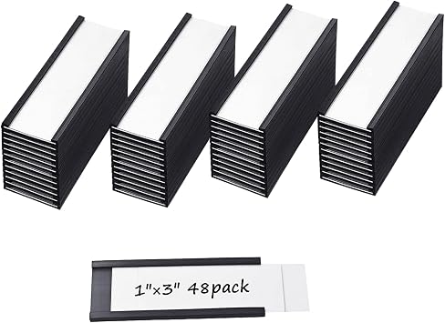 48-Pack 1"x3" C-Channel Magnetic Label Holders for Metal Racks