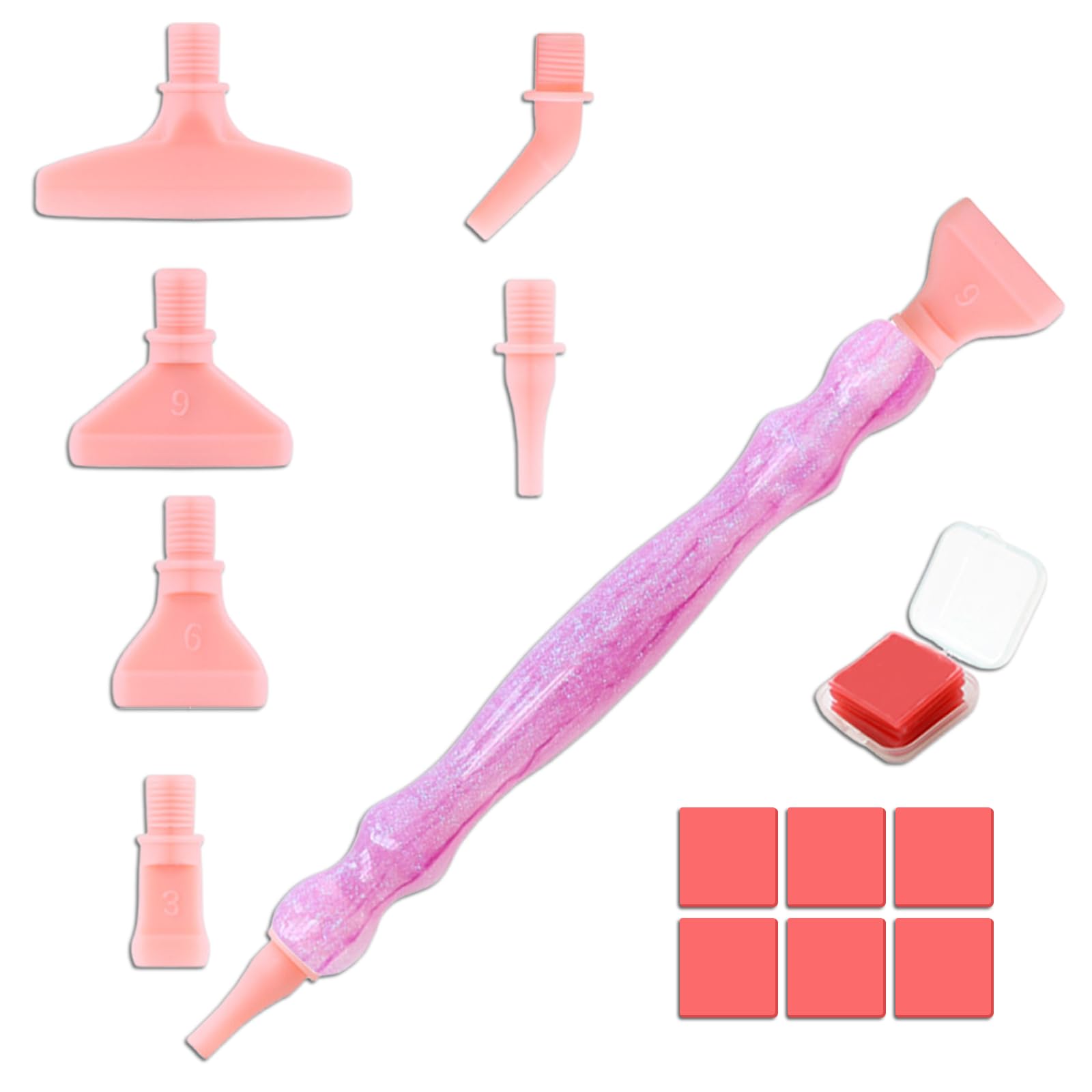 BMYUK Diamond Art Painting Pen Accessories Tools Set with Multi Replacement Pen Heads 6 Glue Clay Screw Diamond Drill Pen Rhinestone Gem Picker for DIY Craft Crystal(Pink)