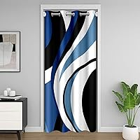 Vista 1 de Cortina de puerta con diseño de remolinos azules, negros y blancos, 1 panel de 34 pulgadas de ancho x 80 pulgadas de largo, cortinas opacas