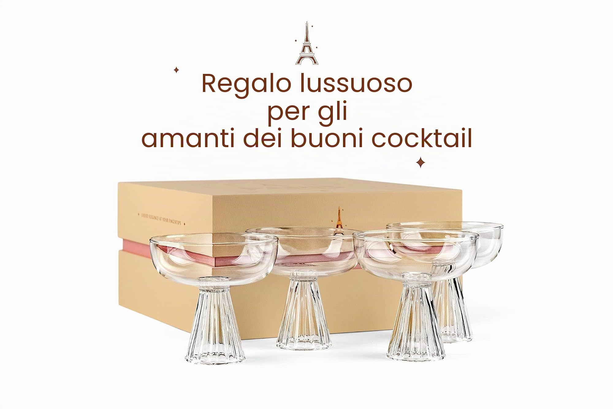 GLASSIQUE CADEAU Moderni bicchieri da cocktail Paris Martini Coupé, set da 4 pezzi, vetro, 230 ml, per champagne, daiquiri, Espresso Martini, Cosmopolitan