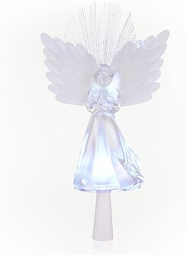 Miniatura 7 de Alpine Corporation Adorno para la Copa del Árbol de Ángel de 11 pulgadas de alto con alas de fibra óptica y luz LED, con función de temporizador,