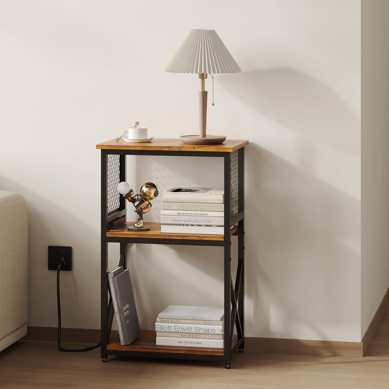 HavenlyYouth 10 Gallon Fish Tank Stand with Power Outlet, 3 Tier Aquarium Stand with Shelf, Turtle/Reptile Tank Stand for Home Office,Adjustable Boards, 20.47''L×11.42''W×30.91''H, Retro Brown