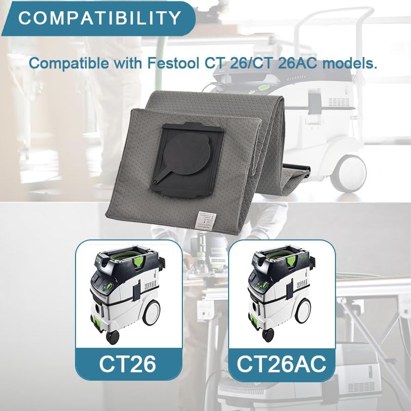 496120 reusable 26L long-lived dust bag, compatible with Festool CT26E/CT26EAC vacuum cleaner. Macam reusable dust bag compatible with Festool CT CTL CTM 26 vacuums