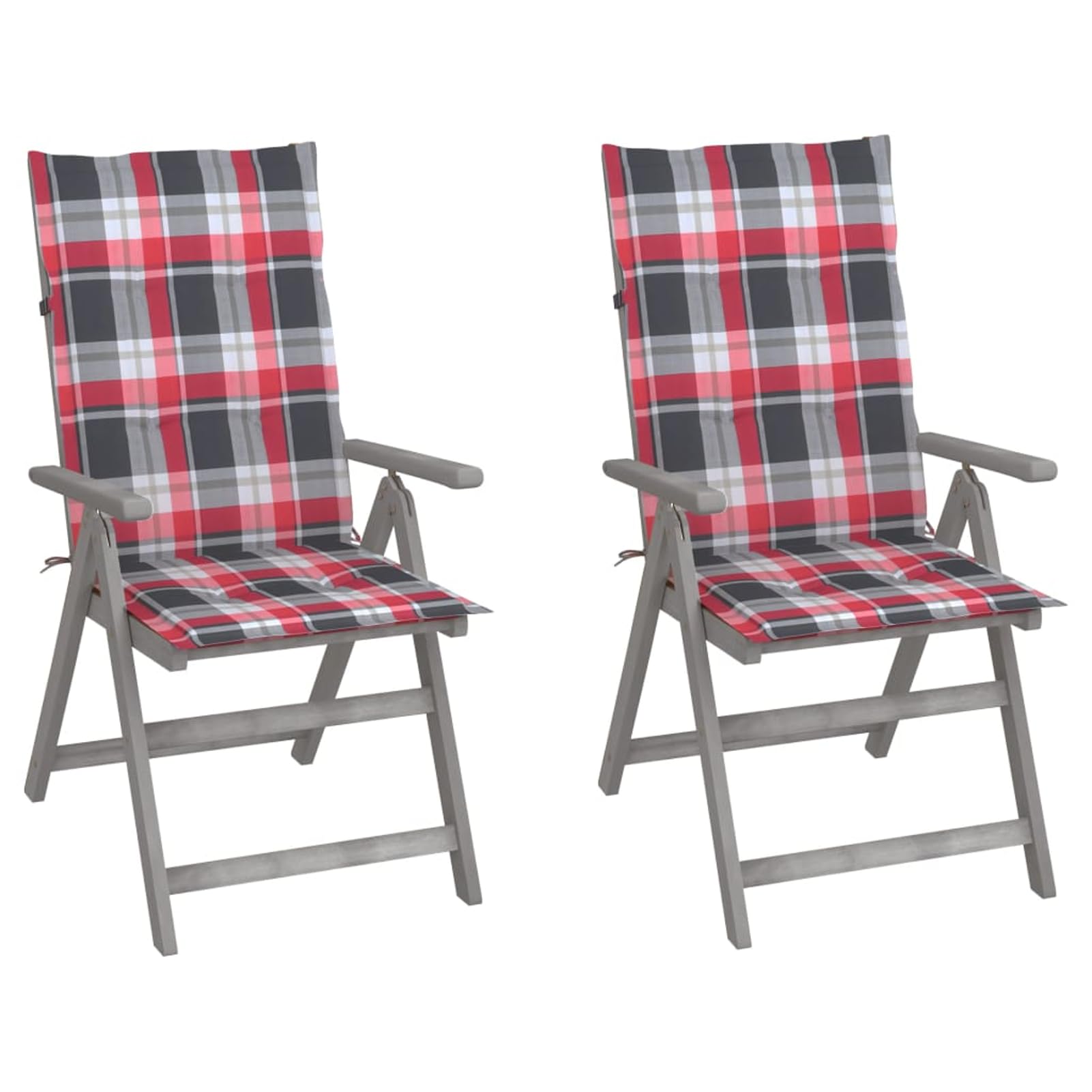 Chaise de jardin réglable en bois d'acacia massif gris avec coussin confortable (Lot de 2)