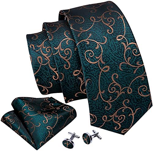 Barry.Wang Mens Solid Paisley Silk Tie Jacquard Necktie 4PCS Set Formal Wedding