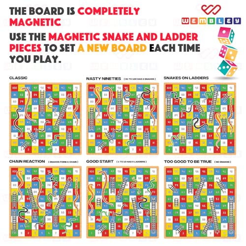 Image of Wembley 2-in-1 Magnetic Ludo Board Game | Travel Friendly Toy with Removable Snake and Ladder | Repositionable Snakes & Ladders Toys for 3+ Year Old Kids