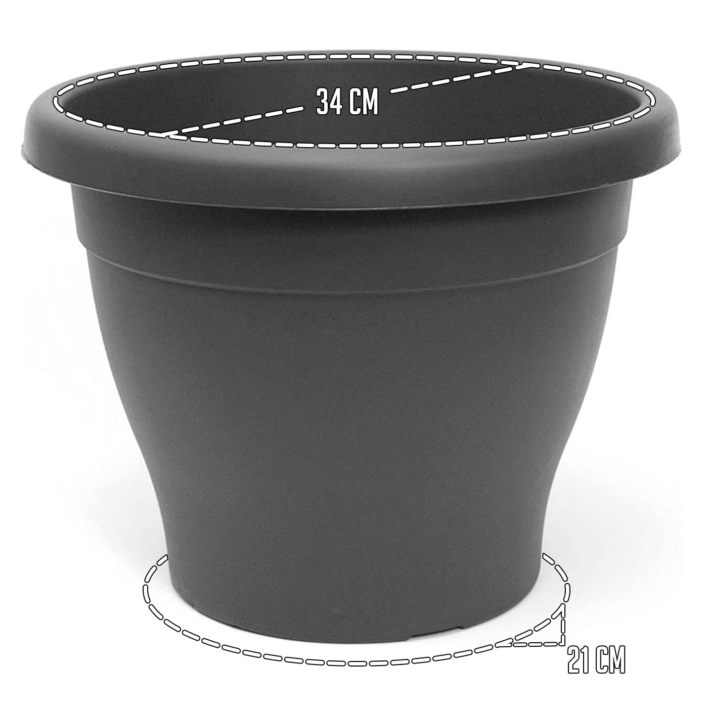 Acan Tradineur Vaso Rotondo In Plastica Per Piante - 35 Cm Di Diametro - Verde - Con Fori Di Drenaggio - 2 Pezzi