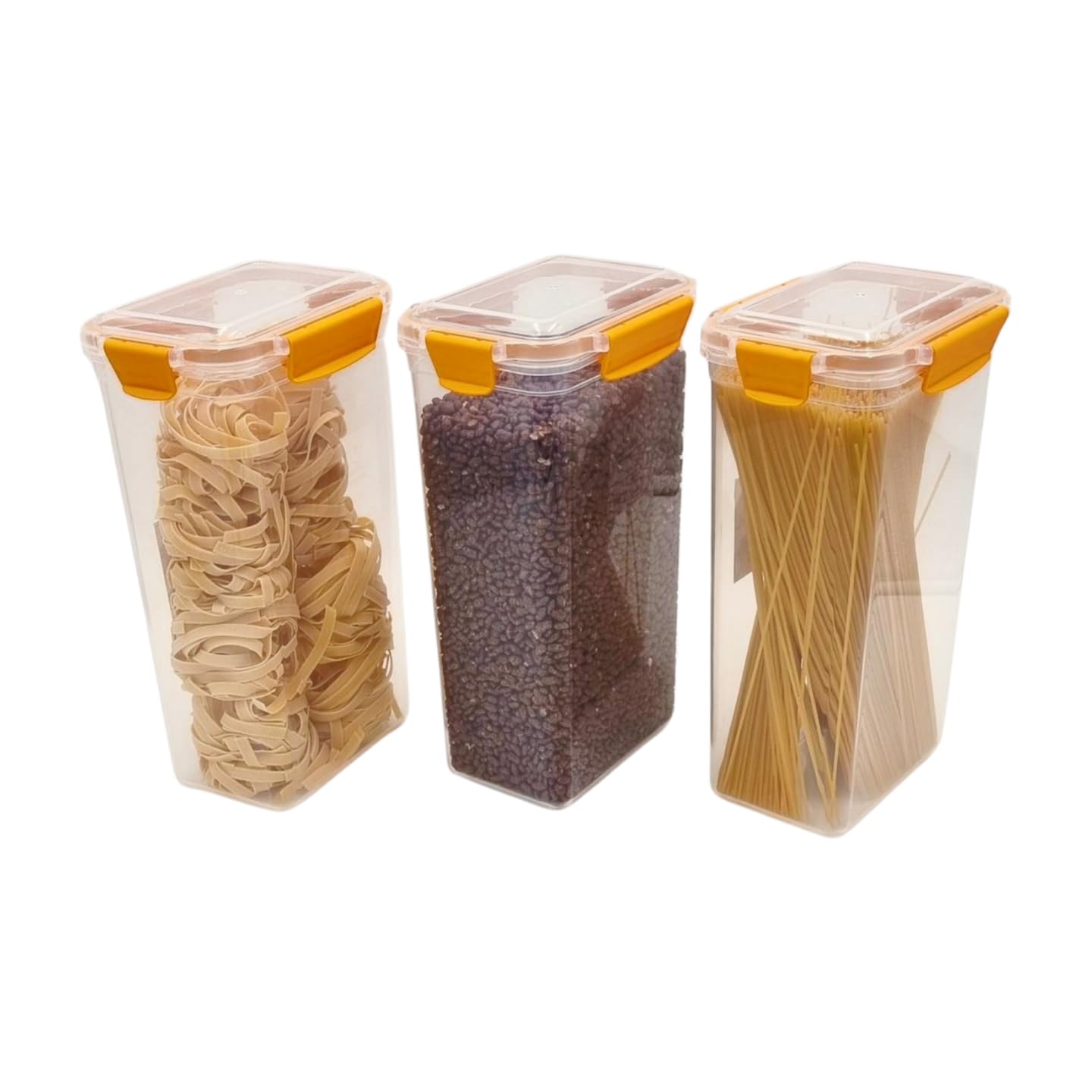 HAPI STUFF Airtight Compact Leakproof Pantry Kitchen Food Storage Containers Clip Lock Lid (3 pcs Yellow - 2400ml)