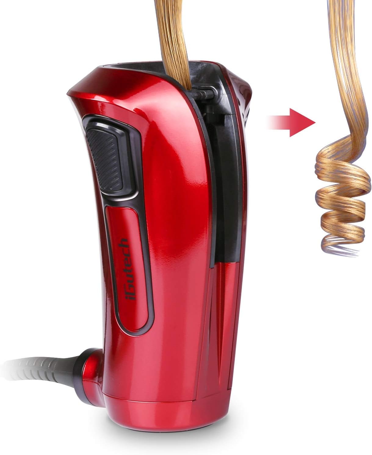 Automatic Hair Curler with Tourmaline Ceramic Heater and LED Digital red