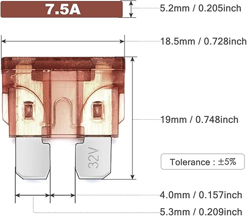 Miniatura 3 de Chanzon Fusible de hoja estándar de 7.5 A con certificación UL ATCATOAPR 7.5 Amp 32V 10 fusibles automáticos de golpe rápido para automóvil, RV,