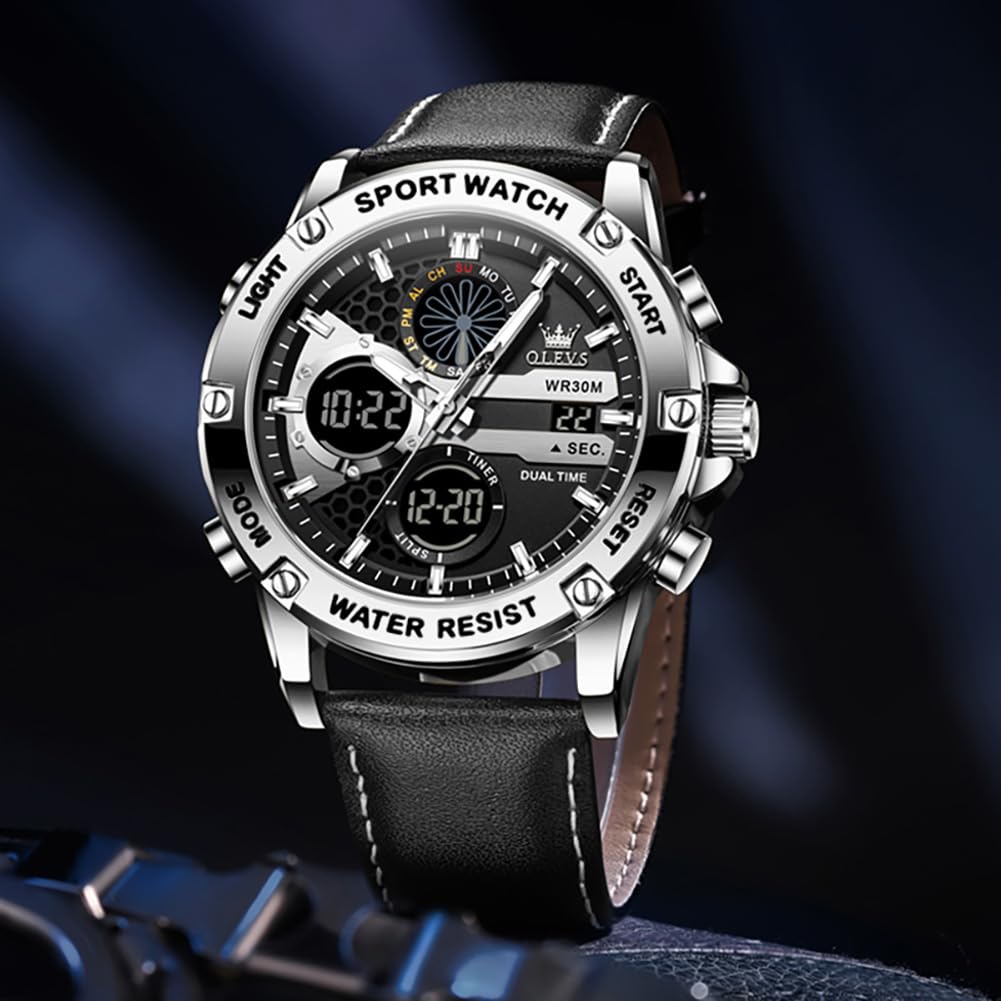 OLEVS Reloj de pulsera para hombre, con cronógrafo, para negocios, calendario digital, impermeable, para hombre