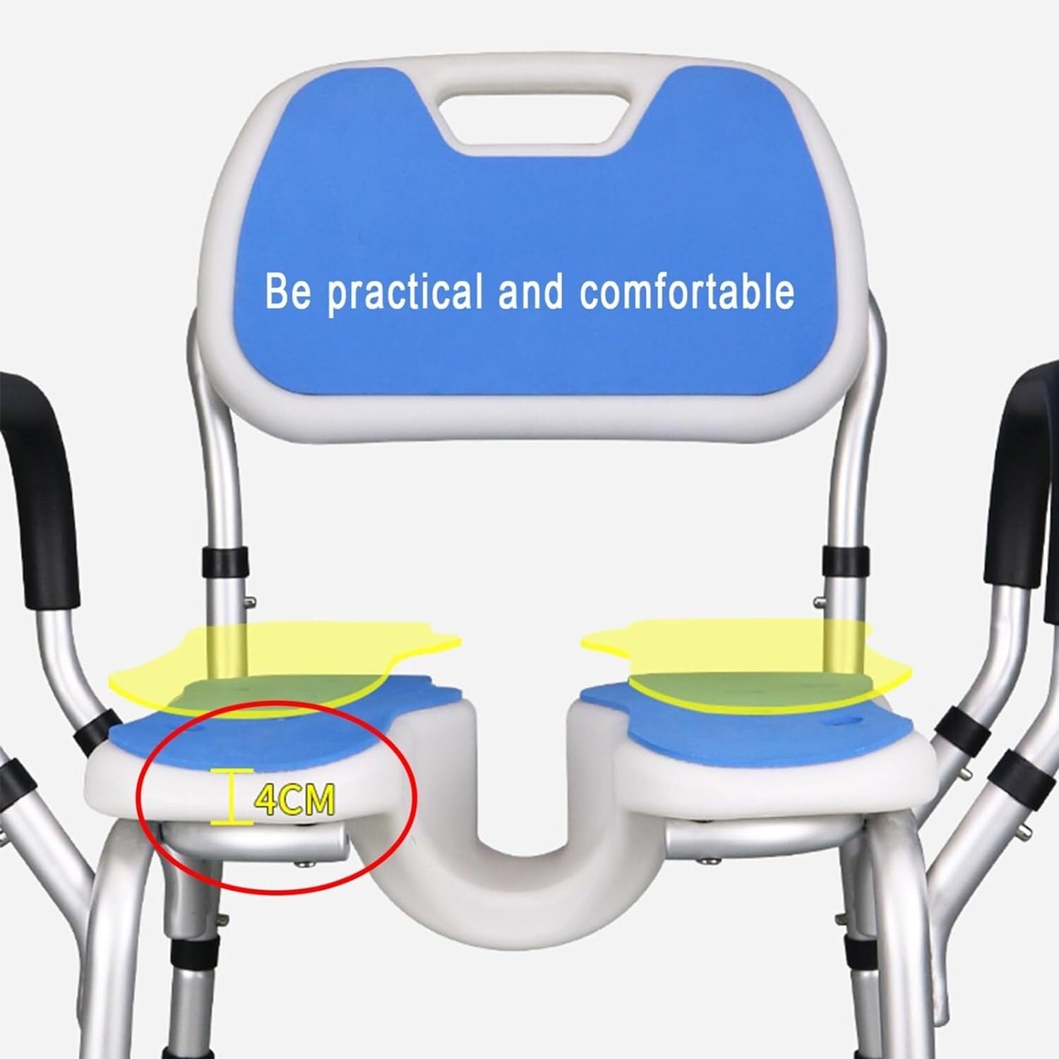 Silla de Ducha con Brazos y Respaldo extraíbles,Taburetes de Ducha en Forma de U for Personas Mayores discapacitadas,4 sillas de bañera Antideslizantes de Altura Ajustable con cojín