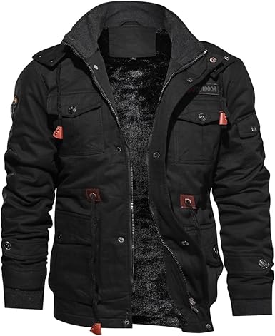 TACVASEN Men's Winter Jacket Cotton Military Jackets Fleece Lined Thick Work Warm Cargo Coats with Hooded