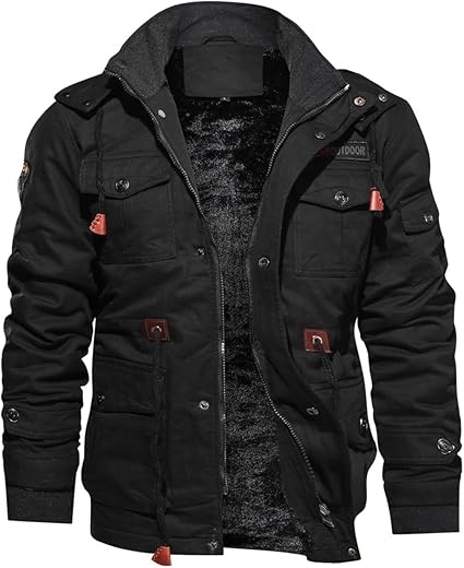 TACVASEN Men's Winter Jacket Cotton Military Jackets Fleece Lined Thick Work Warm Cargo Coats with Hooded