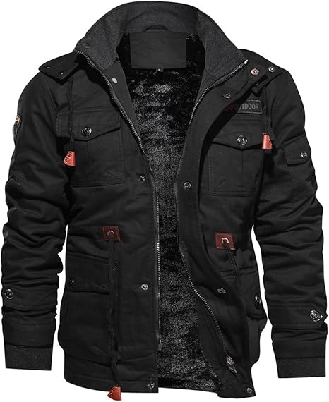 TACVASEN Men's Winter Jacket Cotton Military Jackets Fleece Lined Thick Work Warm Cargo Coats with Hooded