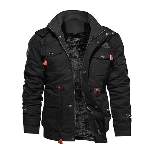 TACVASEN Jackets Men Winter Army Military Jacket Outdoor Cotton Coat Black, US L/Tag 4XL