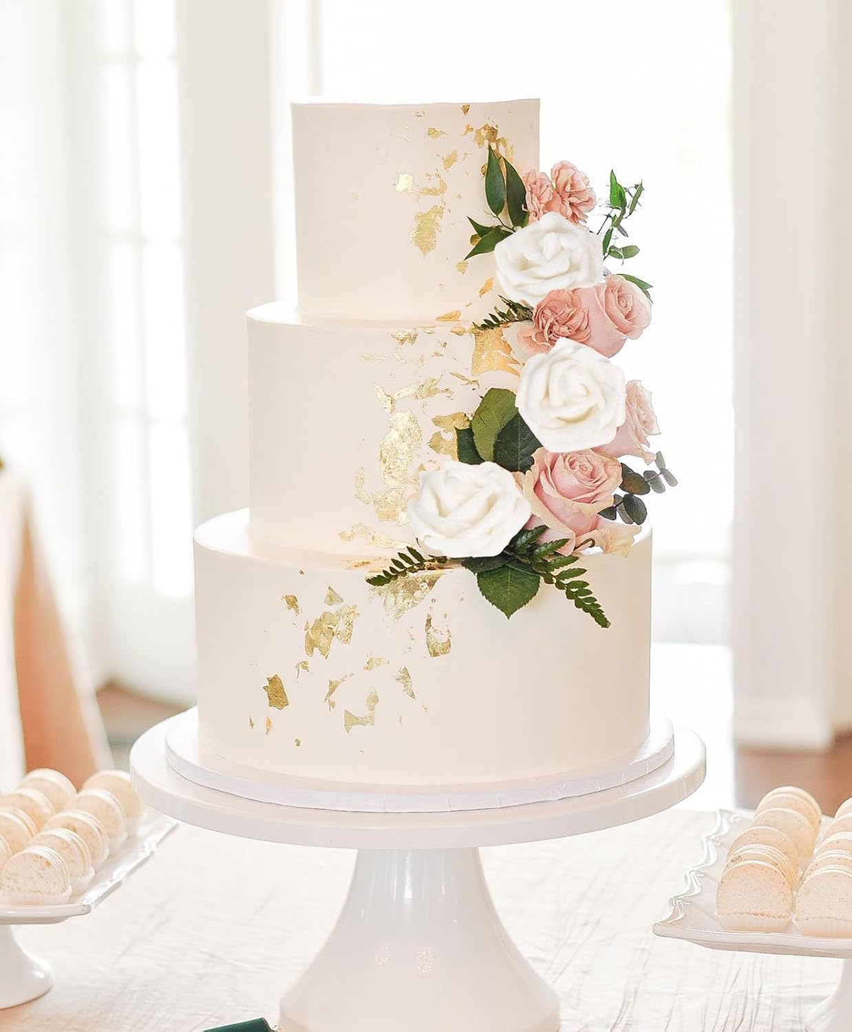 30pcs White Glitter Roses 2.56" Foam Glitter Flowers with Stems White Fake Roses Real Looking White Flowers for Bridal Shower Centerpieces Wedding Bouquet Table Decorations for Party (White) - Image 7