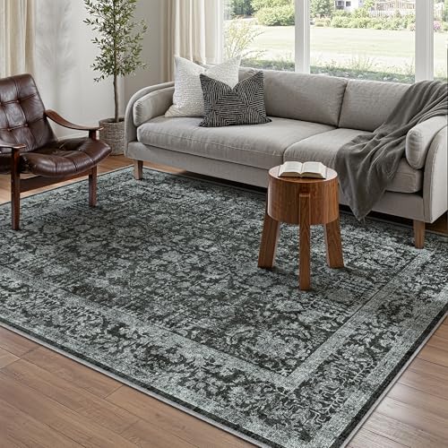 HUGEAR Noir Tapis De Salon Lavable en Machine Tapis Chambre Adulte Grand Tapis Salon 90x150cm Doux Vintage Descente de Lit AntidéRapant Decoration Chambrel...
