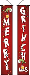 Grinch Christmas Decorations Outdoor - Merry Grinchmas Porch Sign Banners & Yard Outside Ornaments 71x12 inches