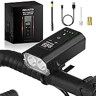 Mini Bike Pump with Gauge, 150PSI Electric Bike Air Pump 30s Fast Inflate Portable Bike Pump with Presta Valve, Bicycle Light 2400LM Super Bright 2 IN1 for Mountain Bike, Road Bike, E-Bike