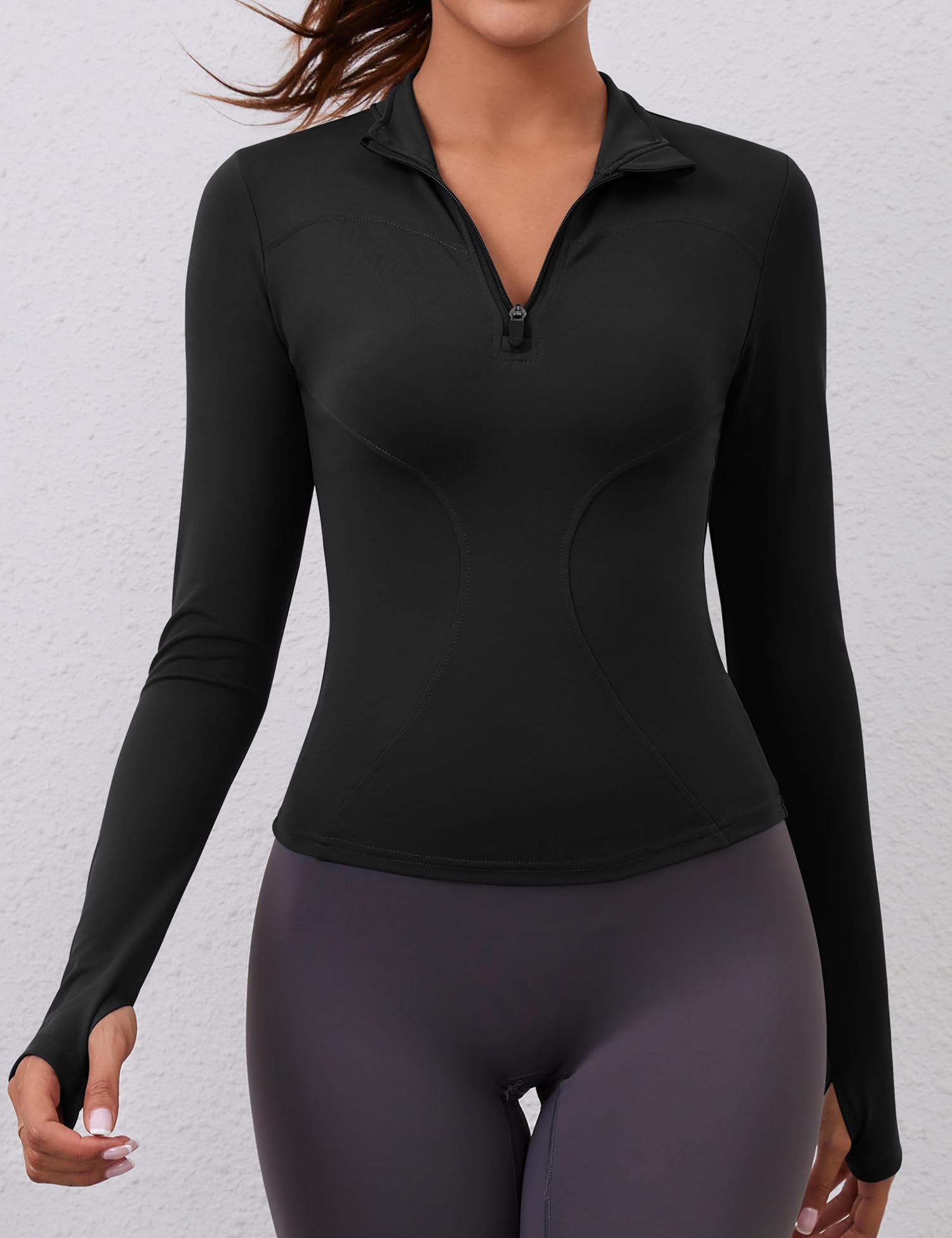 iWoo Sportshirt Damen Sport Oberteil Atmungsaktiv Laufshirt Sportjacke Leichte Laufjacke Damen Half Zip Sweatshirt Activewear für Wander Gym Yoga Laufen