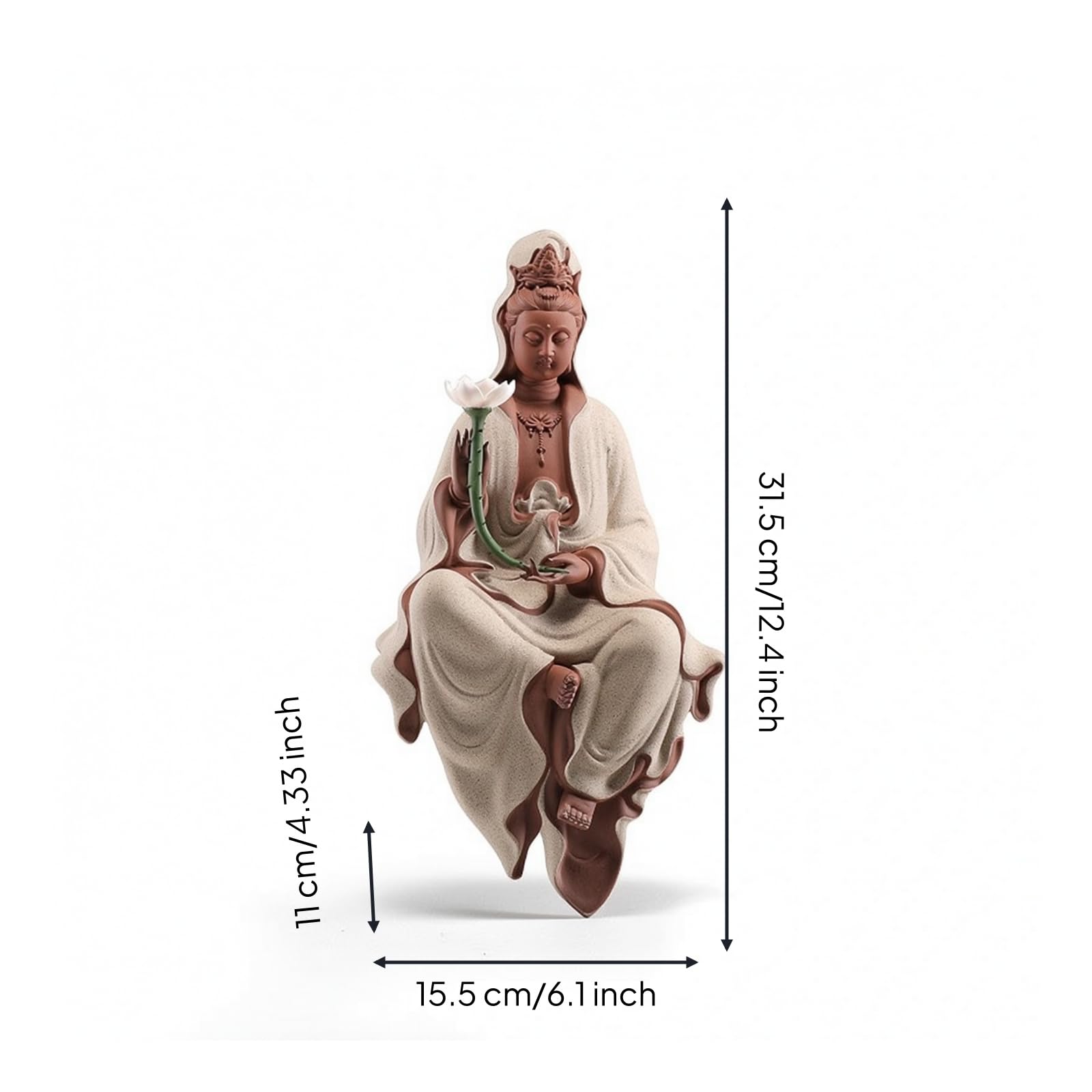 Figura Guanyin con Flor Figura Buda con Luz Flor para Altar, Gris, Guanyin con Loto, Gris Arena De Color