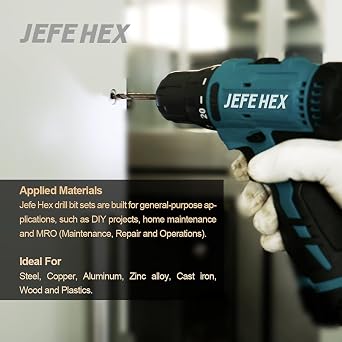 JEFE HEX 1/2 Dia. 5 OAL HSS Twist Drill Bit, General Purpose, 3-Flat Shank, Black and Gold Finished, 135 Degree Split Point, Ideal for Steel/Wood/Copper/Aluminum/Zinc Alloy/Plastic. (2-Piece)