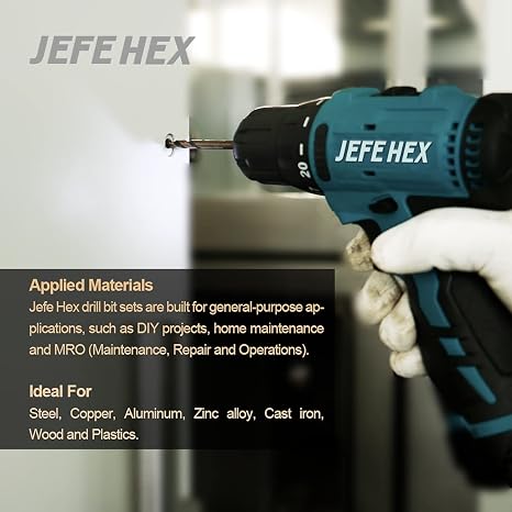 JEFE HEX 1/2 Dia. 5 OAL HSS Twist Drill Bit, General Purpose, 3-Flat Shank, Black and Gold Finished, 135 Degree Split Point, Ideal for Steel/Wood/Copper/Aluminum/Zinc Alloy/Plastic. (2-Piece)