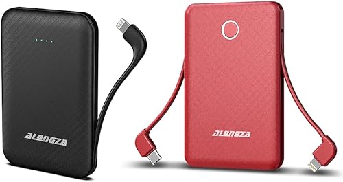Alongza Paquete de 2 baterías pequeñas integradas para cables de energía cargadores portátiles ligeros externos para teléfono celular paquete de