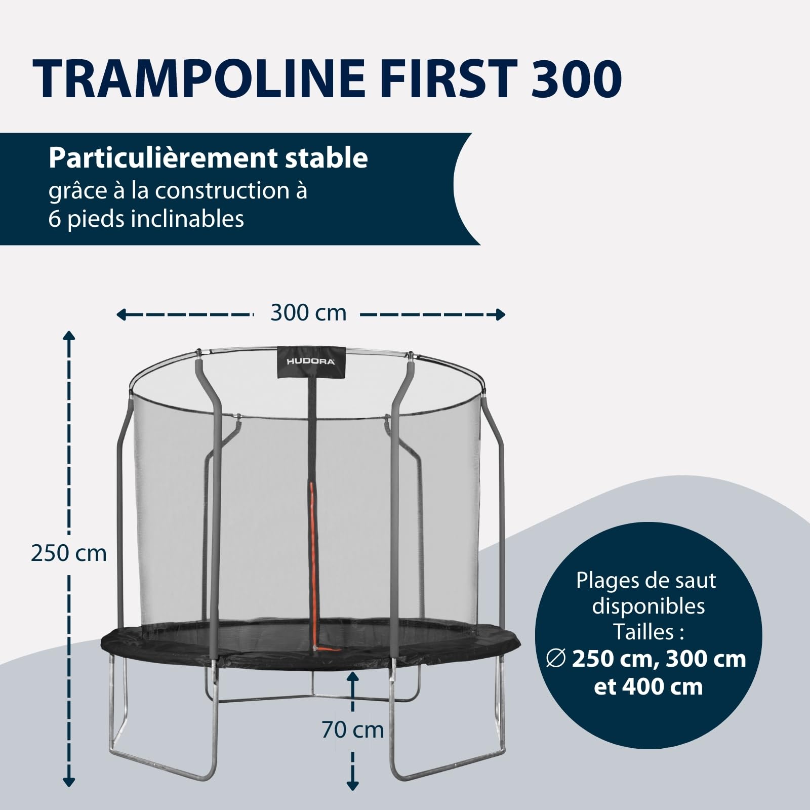 HUDORA Trampoline First dans Différentes Tailles - Trampoline d'extérieur avec Protection de Bord UV-Stable & Filet de Sécurité - pour Enfants & Adultes - Qualité Supérieure pour Enfants
