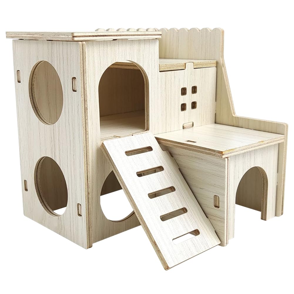 UDTGYELF Casa de hámster, Casa Hamster, Casa de hámster con Escalera de Escalada para hámsteres Gerbils Ratones o Mascotas de tamaño Similar (15.5 x 15.5 x 15 cm)