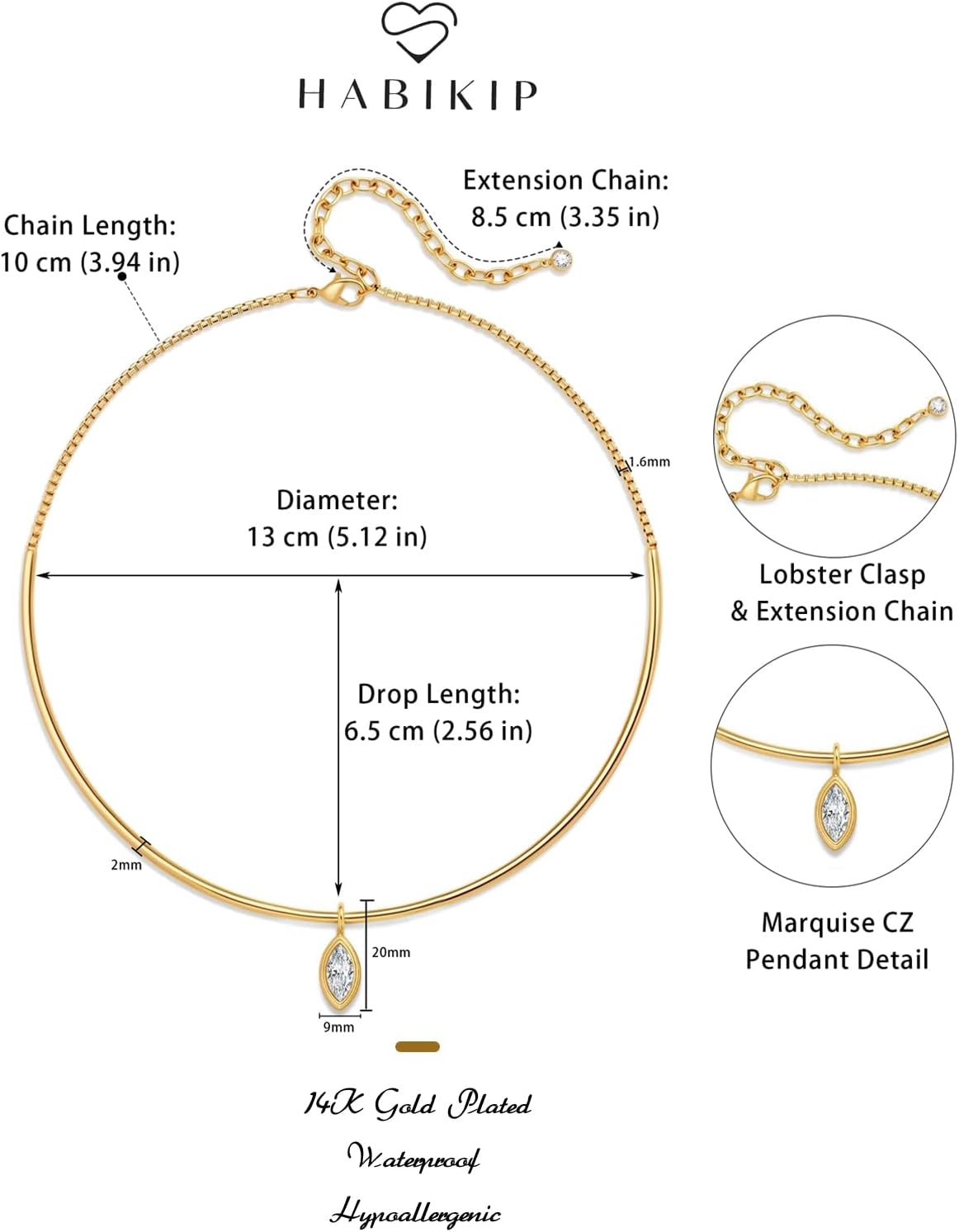 Gold Collar Choker Necklace with Cubic Zirconia Pendant for Women image 4