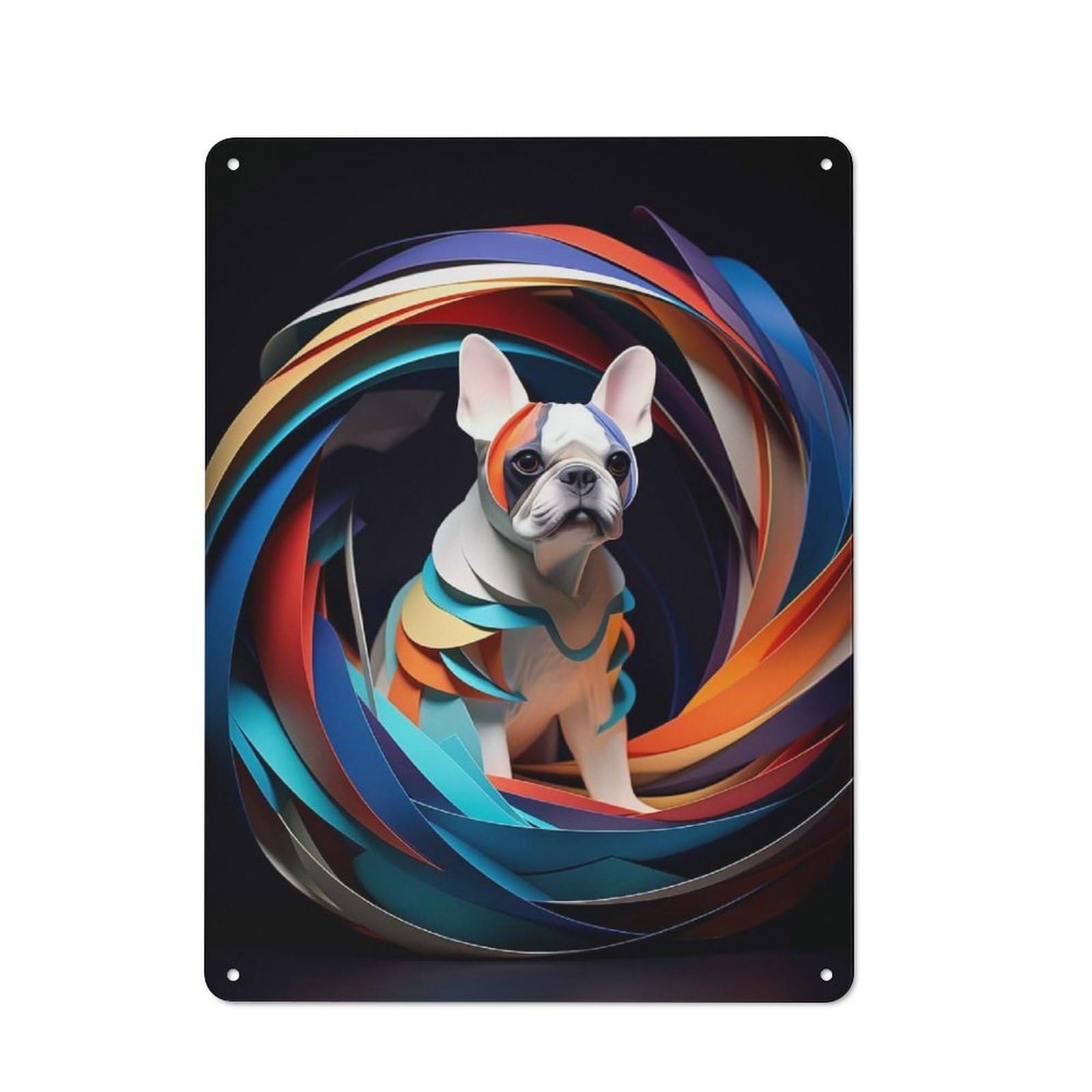 Junmoney Style-3 Garden Style Colorful French Bulldog Tin Sign 40X30cm, Porch Wall Decor For Patio Bar, Workshop, Shed Or Kitchen