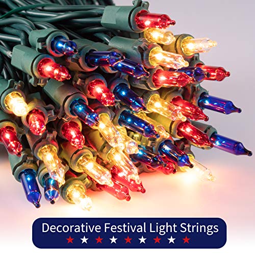 Red White Blue Christmas Lights Green Wire - 100 Count 4Th July Decoration Patriotic Mini String Lights Waterproof For Indoor Outdoor Xmas Holiday Party Patio Independence Day Decoration #TOP1