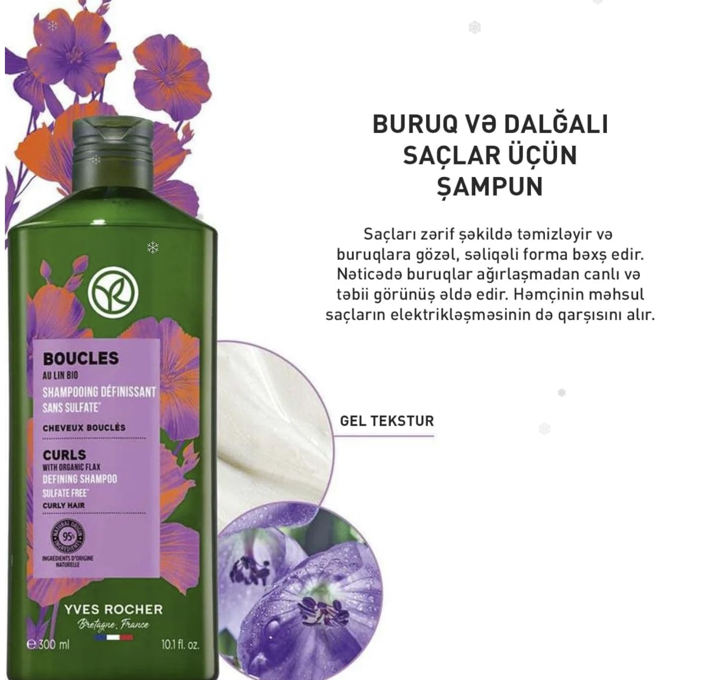 Yves Rocher Curls Shampoo with Organic Flax Extract Sulfate-Free Defines and Nourishes Curly Hair - 300 ml./10.1 fl.oz. - Image 4