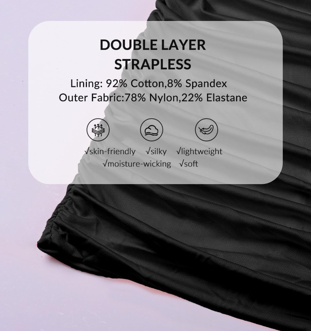 Silky Satin Tube Tops for Women Double Lined Ruched Side Sexy Y2K Crop Tops for Summer - Non Padded, 2 Packs - Image 6