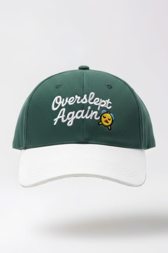 Overslept Again Embroidered Cap, Green and White, Two-Tone Baseball Hat, Adjustable