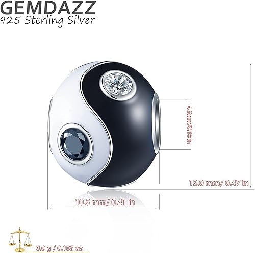 Miniatura 4 de GEMDAZZ Juego de 2 dijes de Las Vegas y dije Yin Yang Taichi, en plata de ley 925, pulsera de regalo para amigomadrepadre, Plata esterlina Zirconia