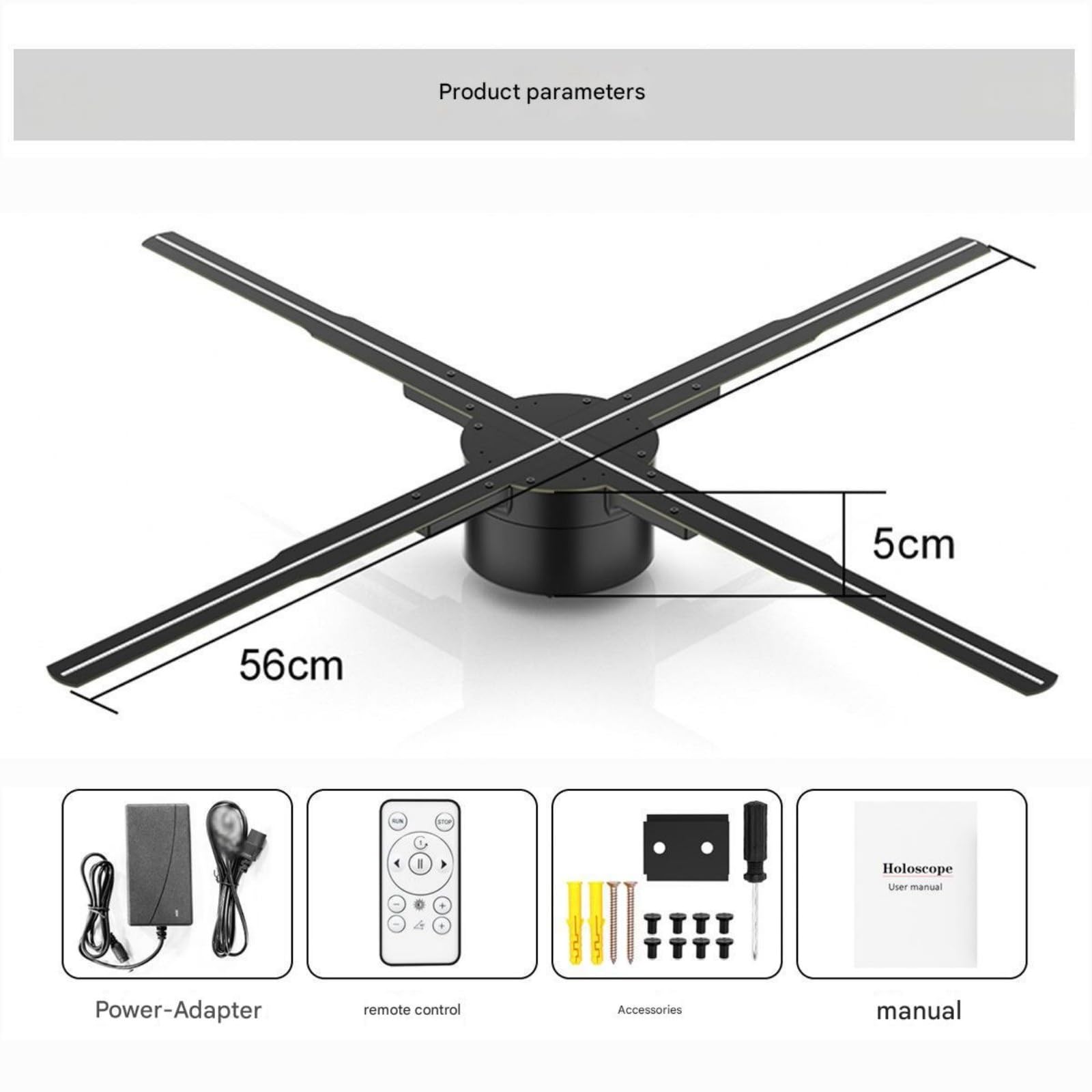 Ventilatore olografico 3D da 56 cm, proiettore WiFi, Display pubblicitario, Luce HD, for Negozi, Bar, Feste di Natale Ampiamente applicabile