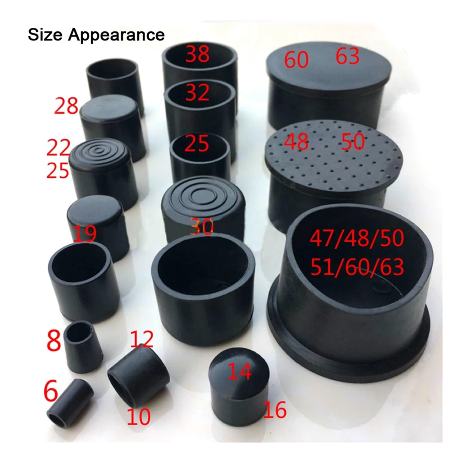 10 Tappi Copritubo In Gomma PVC Neri – Diametri 6-63 Mm, Fondo Chiuso