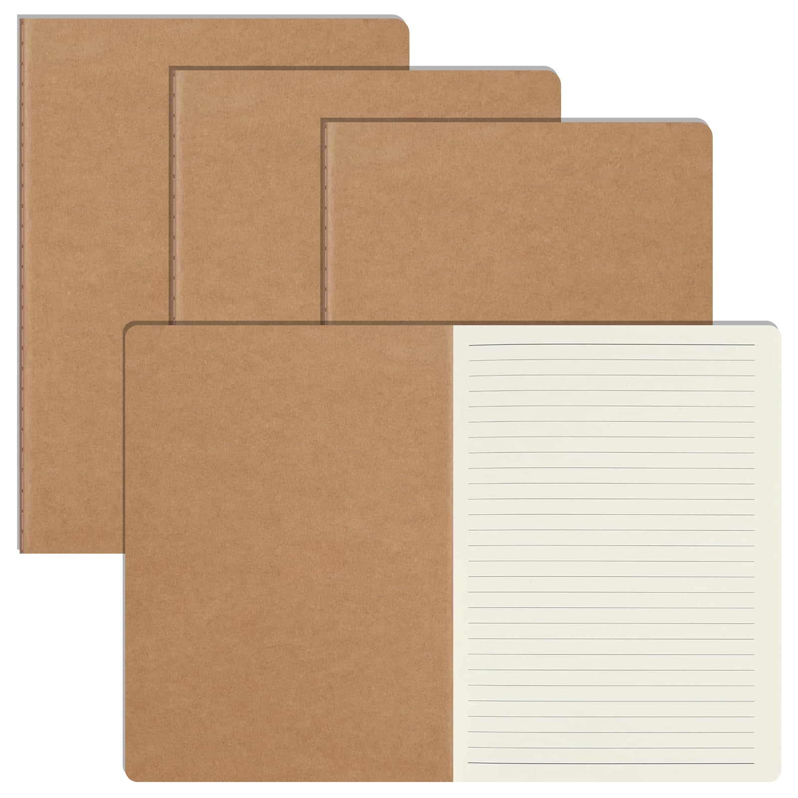 A5 Lined Notebooks 4 Pack, Minimalist Kraft Cover Journal for Writing, 203 x 140mm Compact Size, 72 Pages Each, 8mm Ruled Notepad for Office Work, Meeting Notes and Home Project Planning