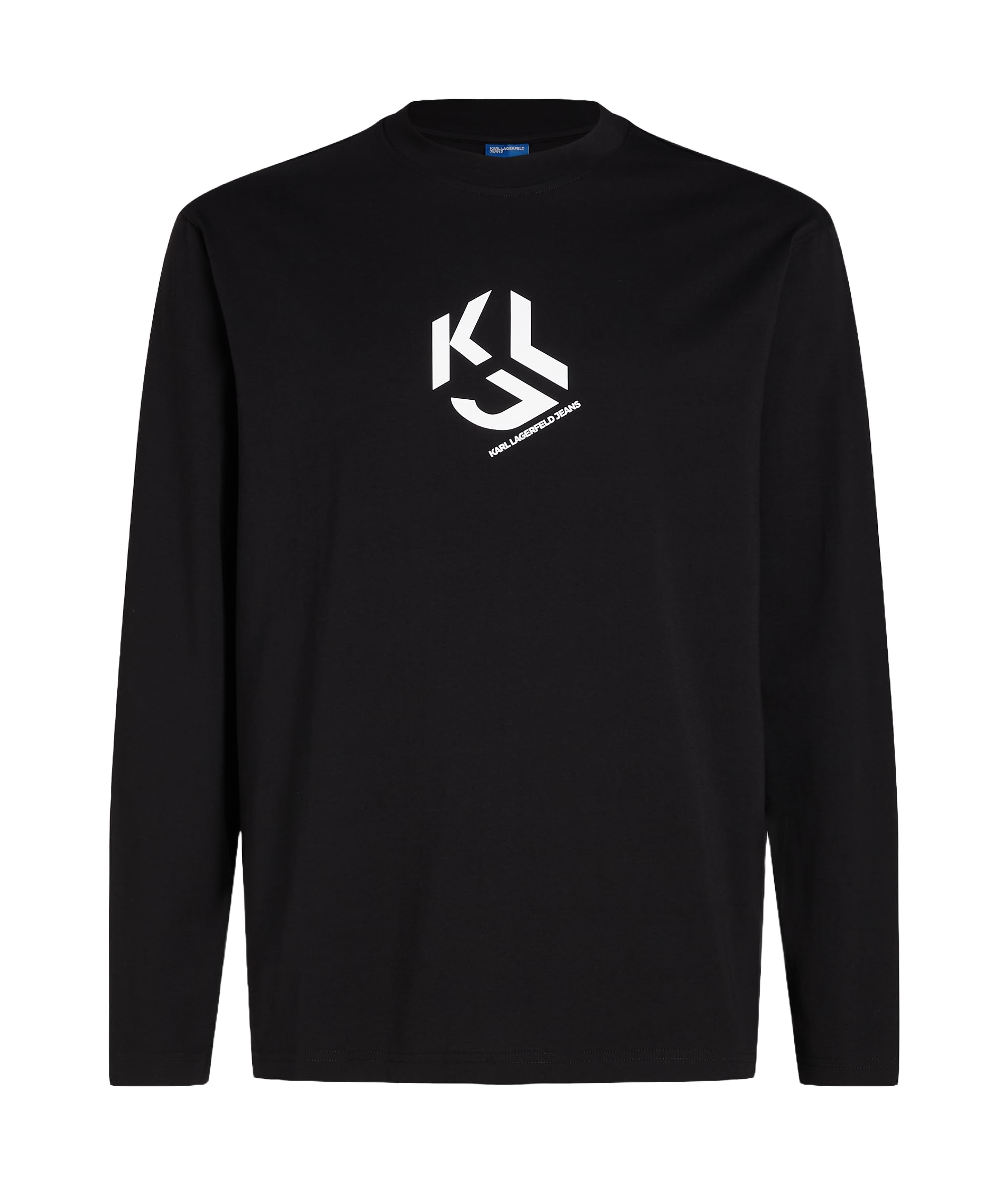 Karl Lagerfeld Jeans Men's Black Regular Long Sleeve Monogram Logo Tee, Regular Fit, Xs